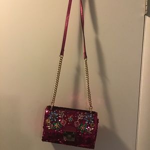 Aldo Pink Sequin Handbag With Floral Gem Design